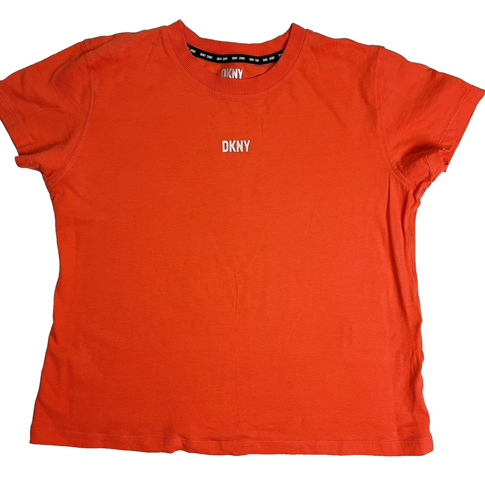 DKNY Sport Women's Orange Logo Graphic T-Shirt Short Sleeve Size S